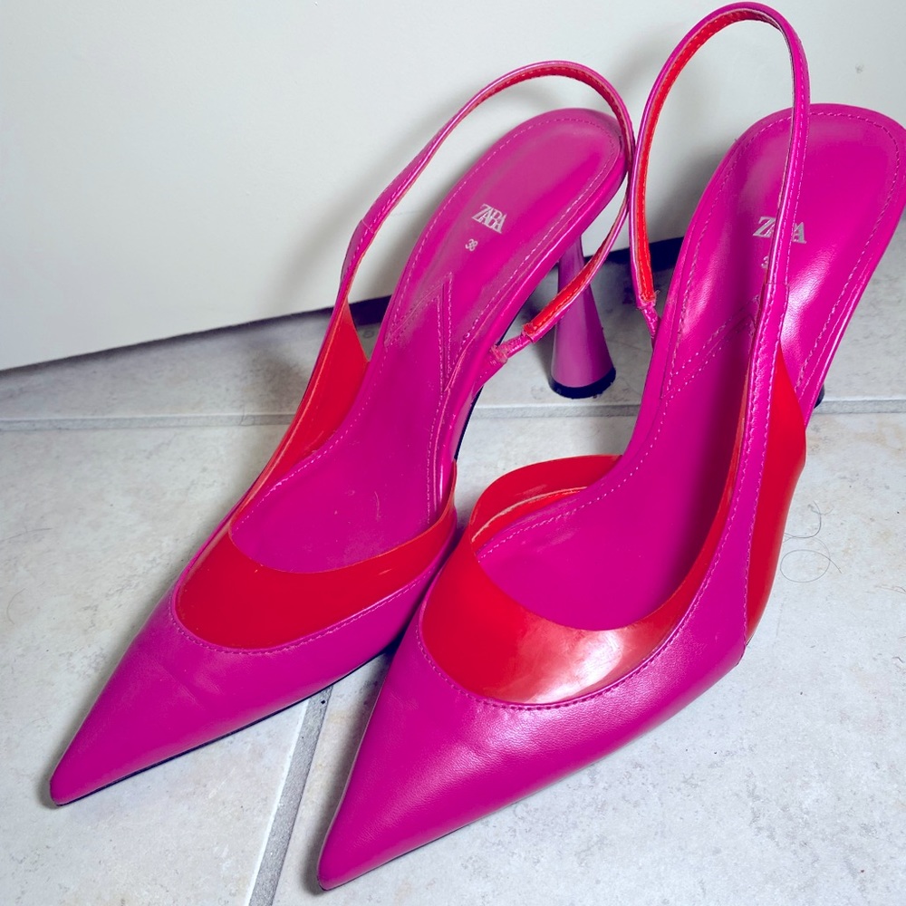 ZARA Pink and Red sling back pumps